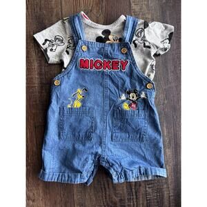 Disney Baby 3-6 Months Mickey Pluto Overalls Shortalls Bibs & Shirt